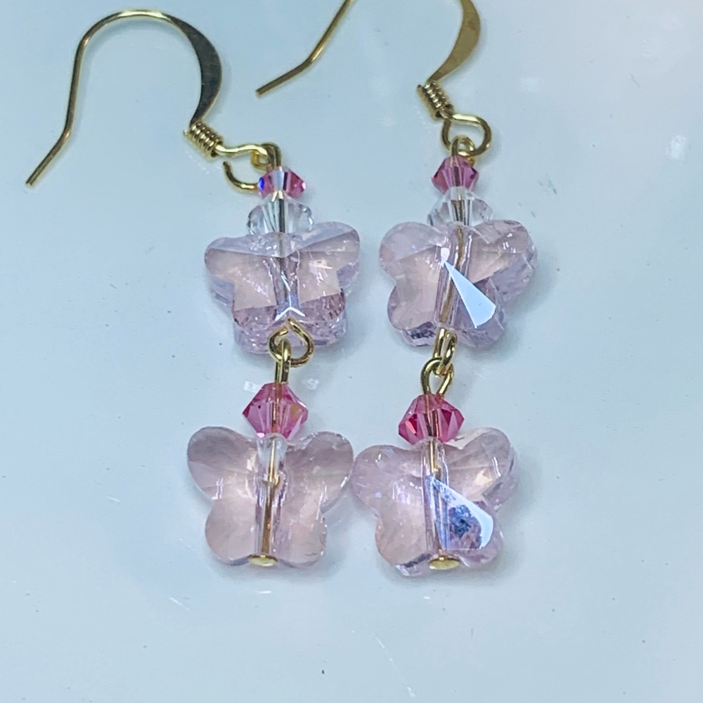 Elegant handmade Pink Butterfly with Swarovski Crystal Earrings
